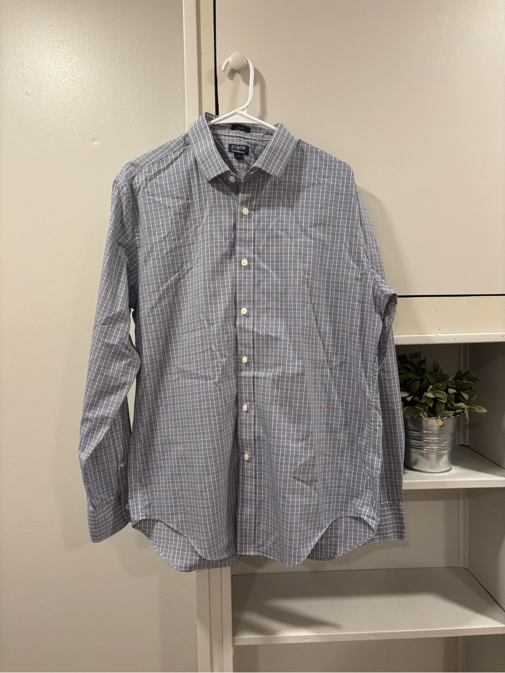 J. Crew Factory Blue and White Checked Dress Shirt